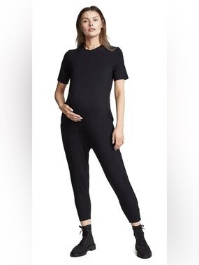 Hatch Maternity The Walkabout Black Short Sleeve Rayon Jumpsuit Size 1 (Small)